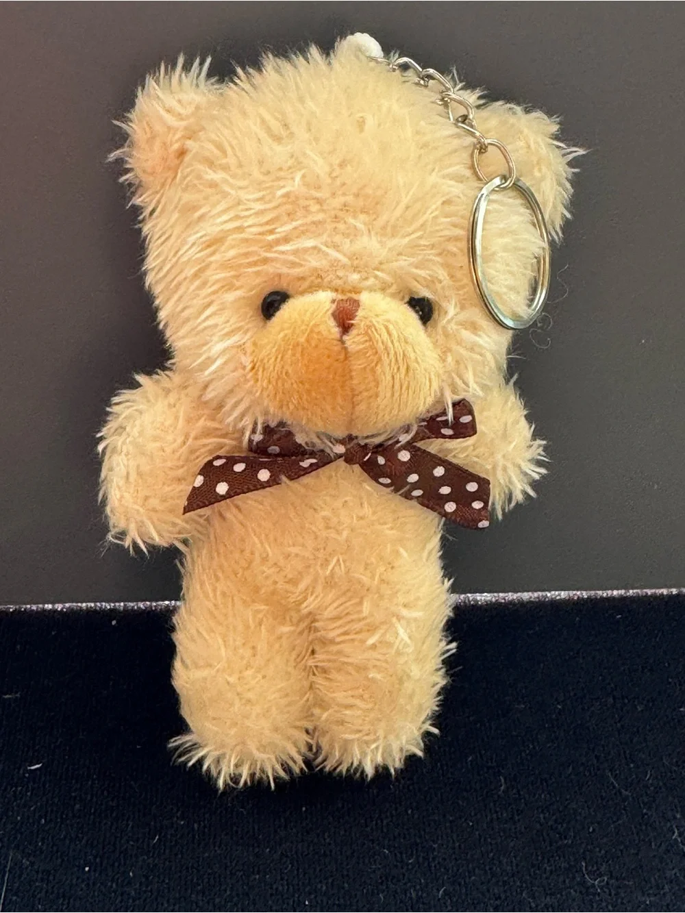 Cream Plush Teddy Bear Keychain Bag Charm Brown Bow NIP